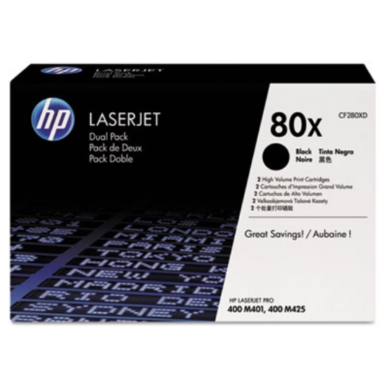 Picture of HP 80X, (CF280X-D) 2-Pack High-Yield Black Original LaserJet Toner Cartridges